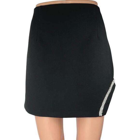 Zara Black Jeweled Rhinestone Embellished Slit Zipper Mini Pencil Skirt Size M - Picture 2 of 7